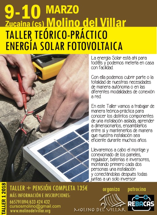 TALLER TEÓRICO-PRÁCTICO  DE ENERGÍA SOLAR FOTOVOLTAICA 9-10 MARZO